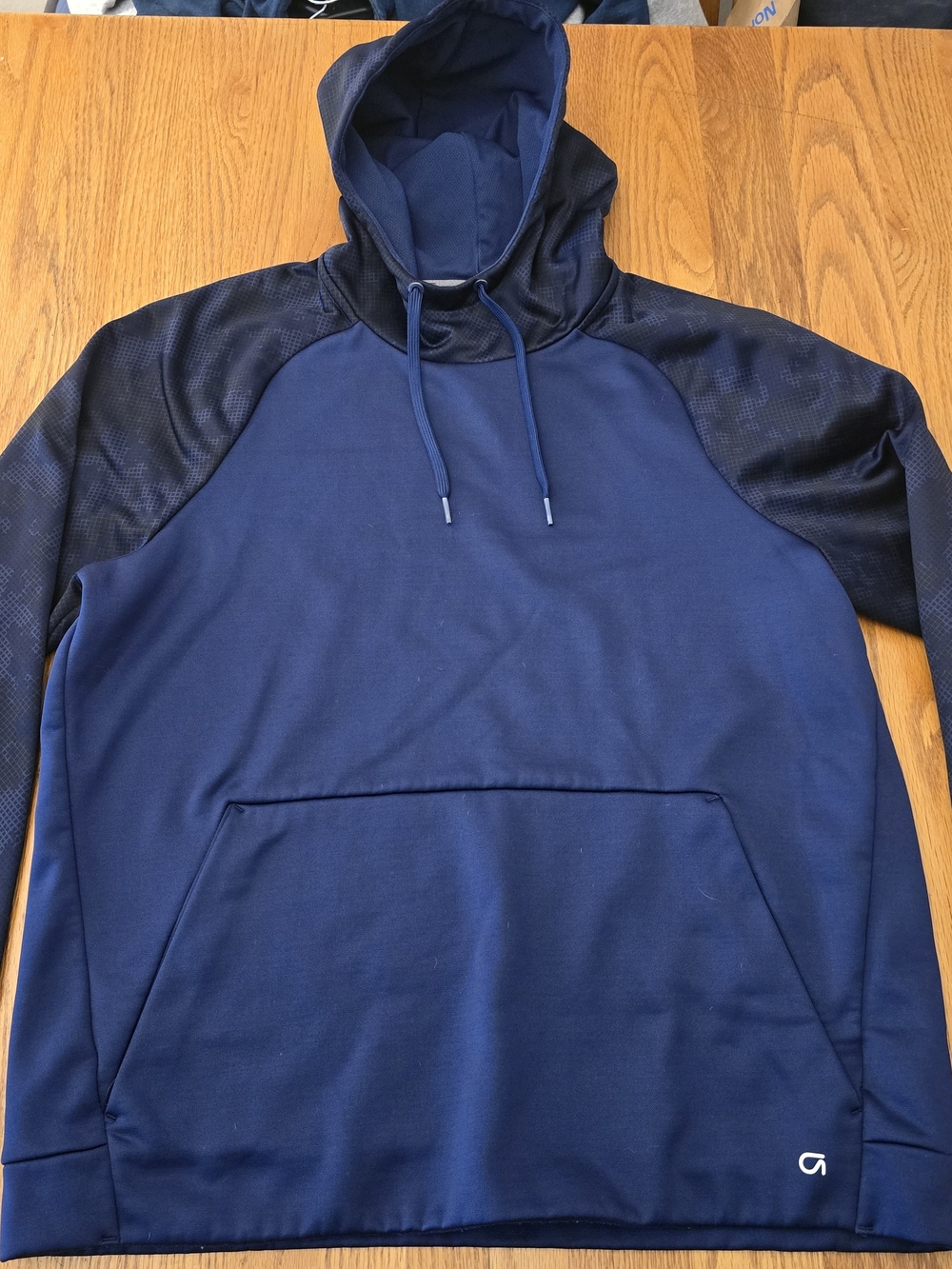 GapFit G Dry Men’s Large Navy Blue Athletic Pullover Hoodie Camo Sleeves